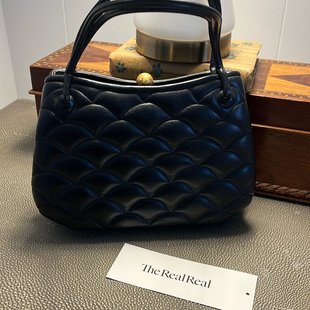 Judith Leiber clutch black leather rare vintage
